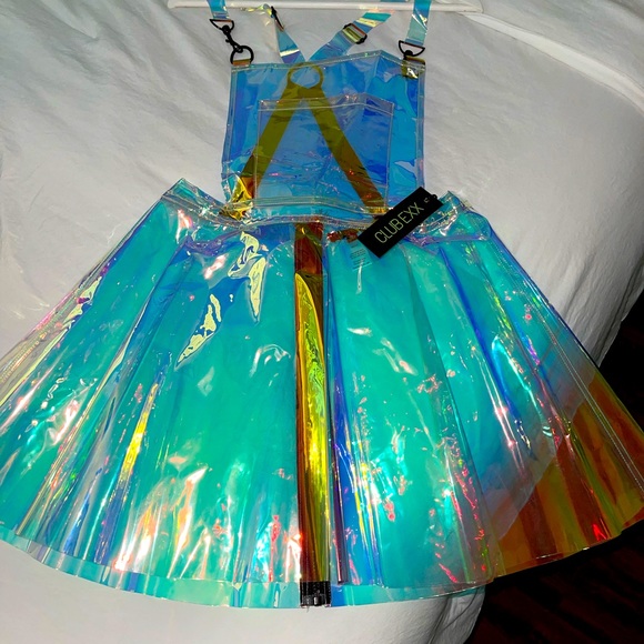 Dolls Kill Dresses & Skirts - Dolls Kill Iridescent Aqua Holographic Mini Dress
